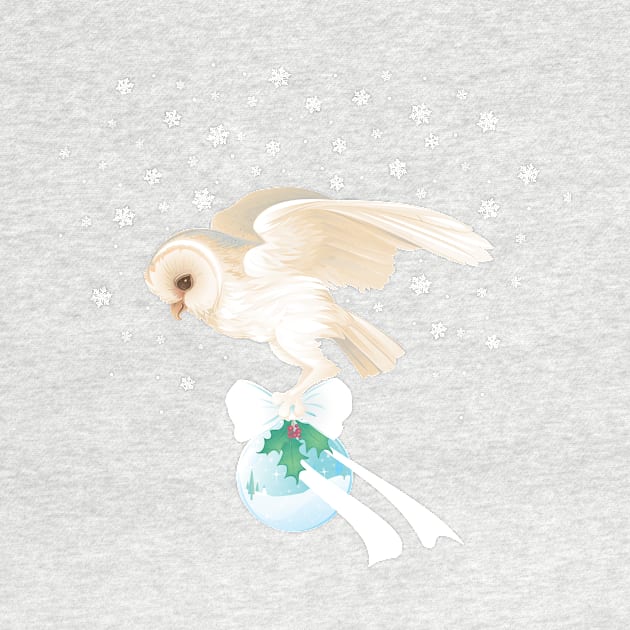 Barn Owl Carrying Christmas Globe by lauran